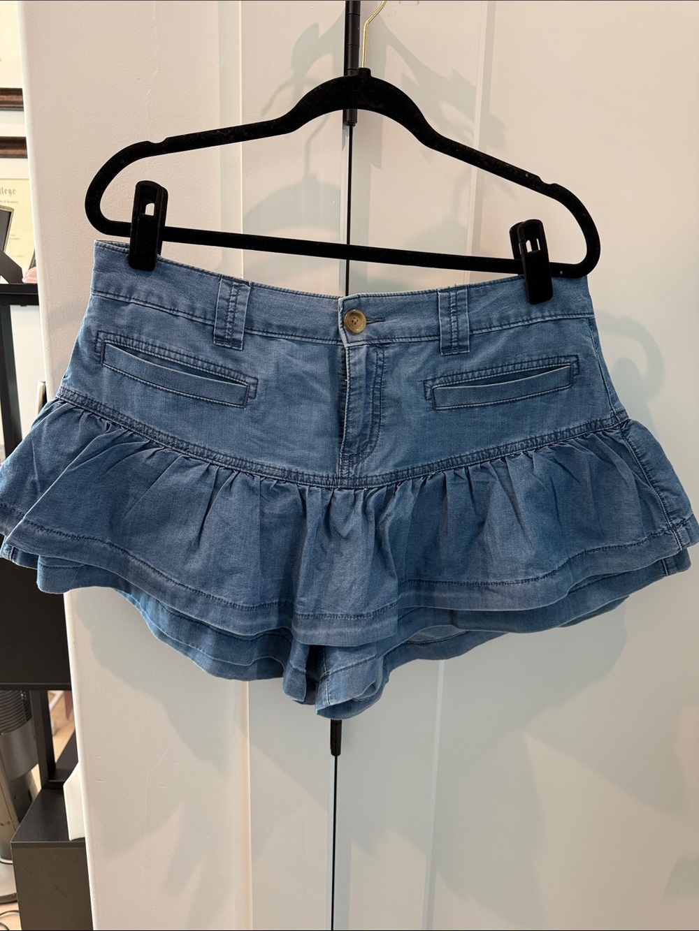 American Eagle Outfitters Blue Ruffled Denim Skort Shorts